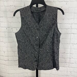 Ann Freedberg Dark Gray Floral Embossed Vintage Vest Size Medium